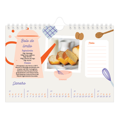 Calendário A5 horizontal — Receitas do ano [Janeiro]
