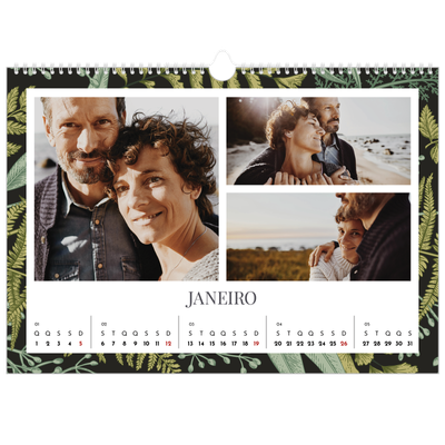 Calendário A3 Horizontal — Papéis de parede florais [Janeiro]