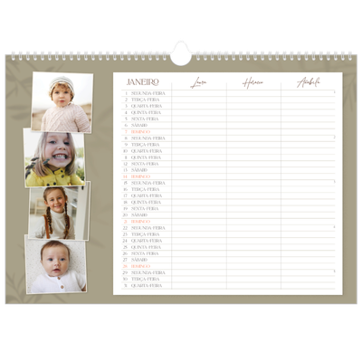 Calendário de família horizontal A3 — Planificador realista - Família de 3 [Janeiro]